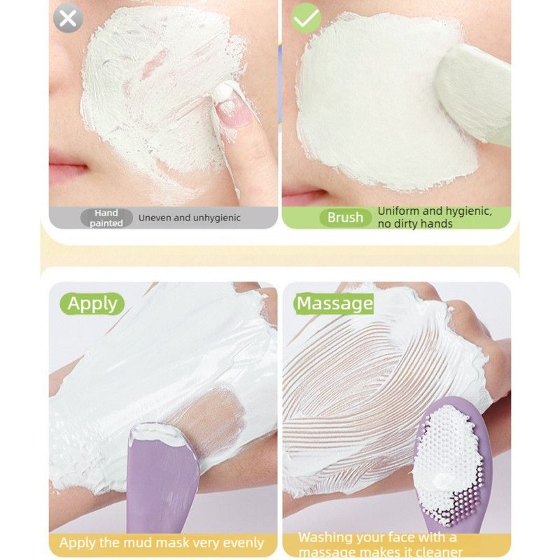Double-Ended Silicone Mask Brush & Cleansing Facial Brush, Beauty Tool—Purple