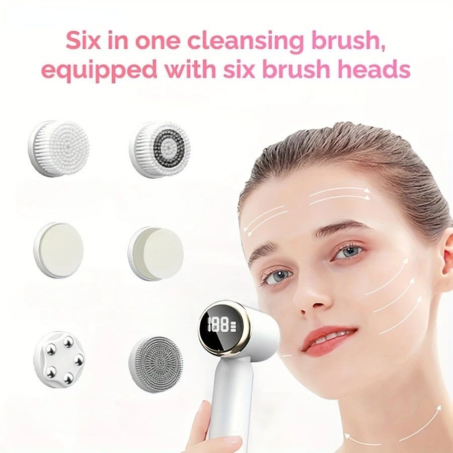 6-in-1 Electric Facial Cleanser, 3-Speed, LED Display(pink)