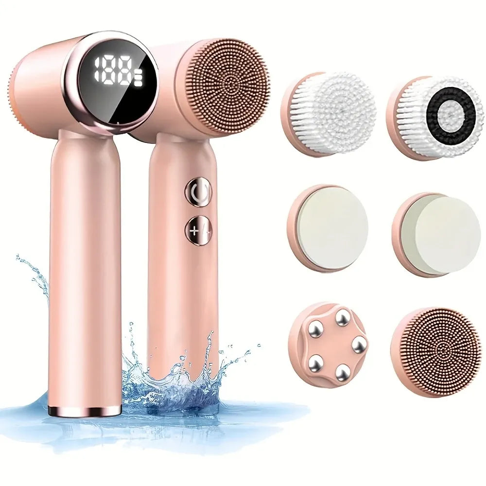 6-in-1 Electric Facial Cleanser, 3-Speed, LED Display(purple)