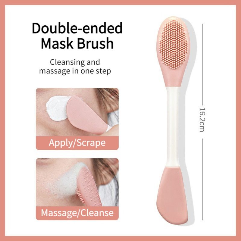 Double-Ended Silicone Mask Brush & Cleansing Facial Brush, Beauty Tool—Pink