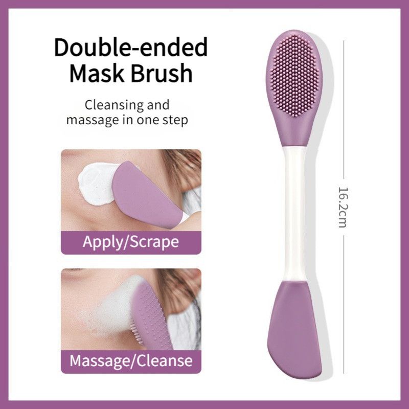 Double-Ended Silicone Mask Brush & Cleansing Facial Brush, Beauty Tool—Purple