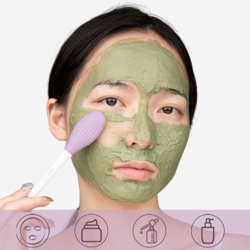 Double-Ended Silicone Mask Brush & Cleansing Facial Brush, Beauty Tool—Purple