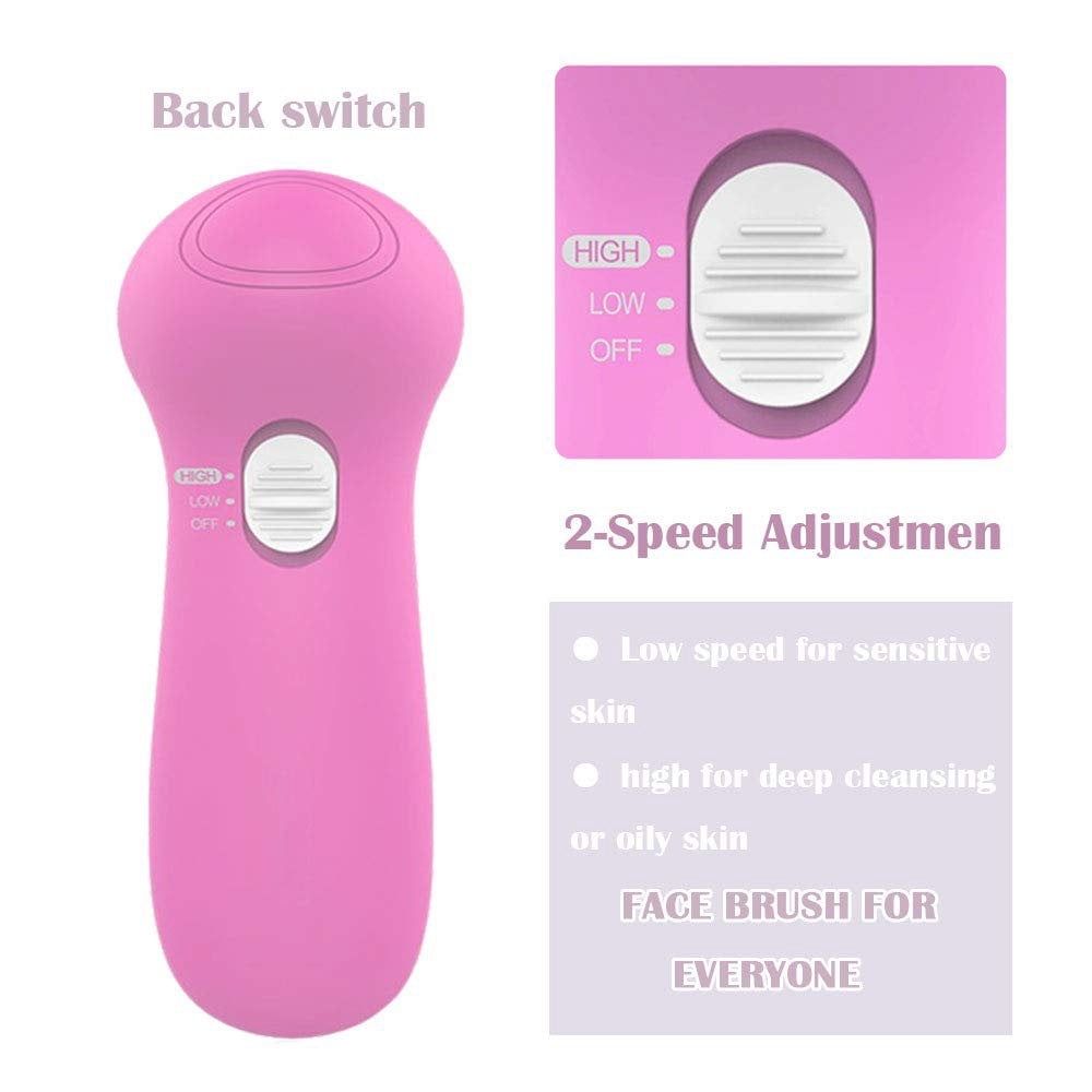 1 Set Facial Cleansing Brush,5 in 1 Electric Face Cleansing Brush Kit,Waterproof Face Wash Brush,Deep Face Scrubbing,Mini Beauty Skin Brush(Pink)