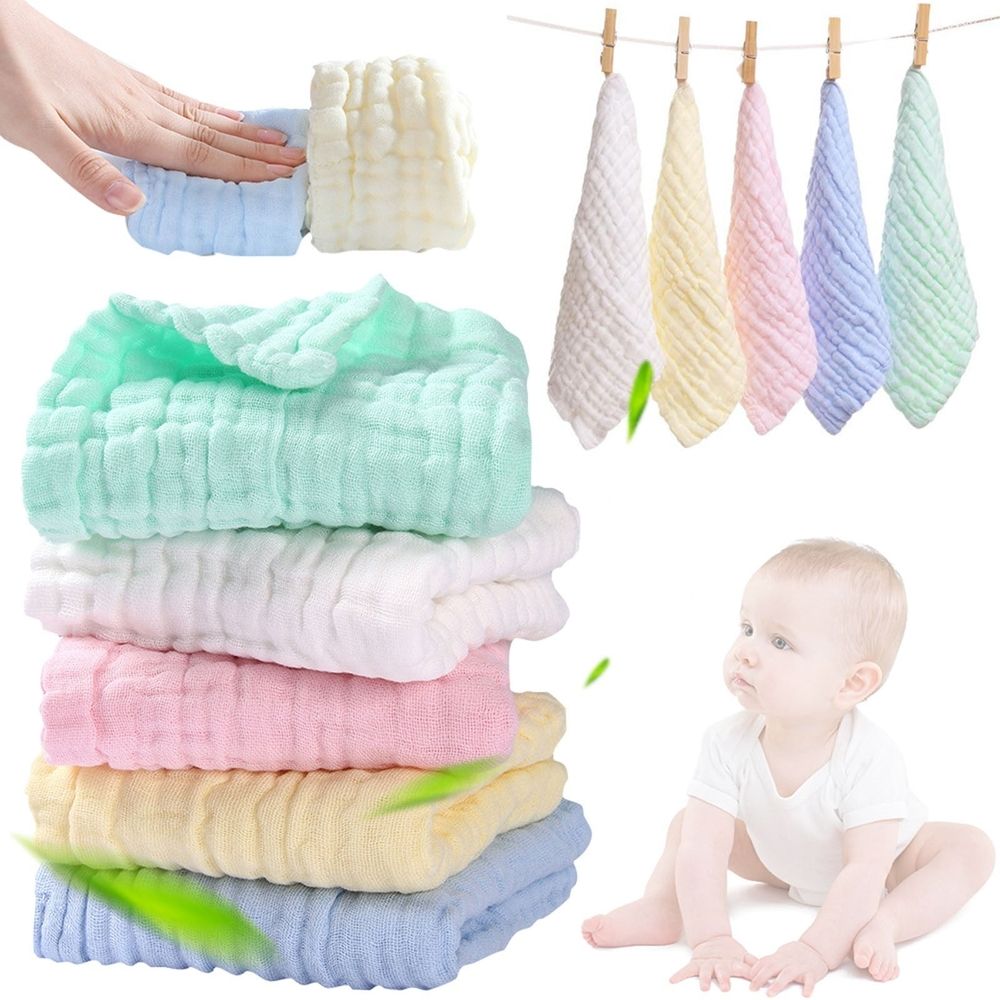 5 Pack Cotton Terry Washcloths with Soft Absorbent Texture, Versatile Square Towels for Face and Body Cleansing, Compact Size for Daily Care (Clear, 30x30cm)