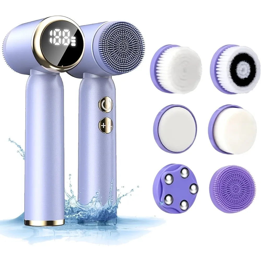 6-in-1 Electric Facial Cleanser, 3-Speed, LED Display(green)