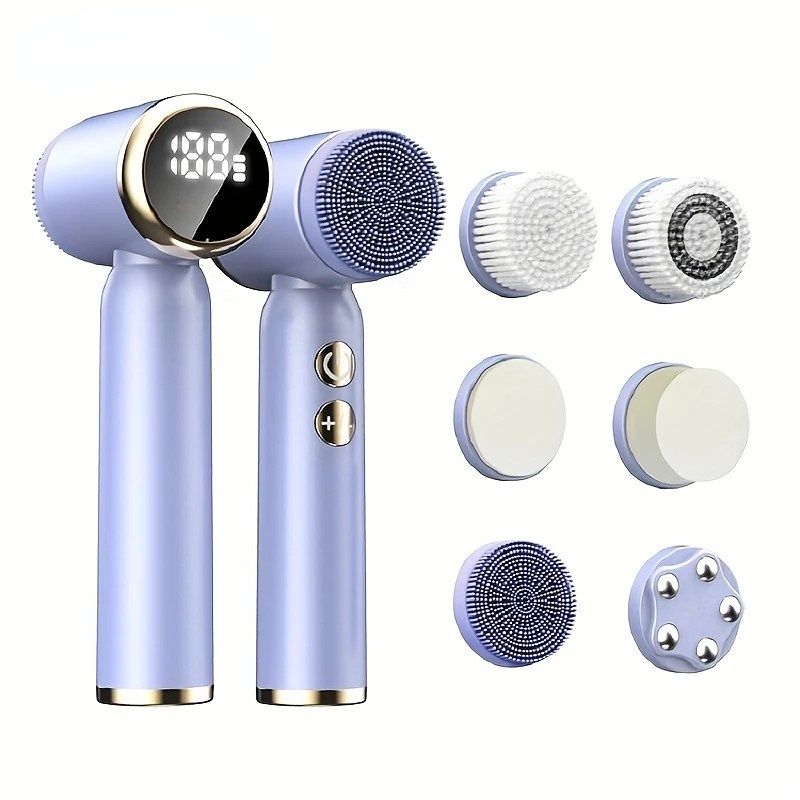 6-in-1 Electric Facial Cleanser, 3-Speed, LED Display（purple）